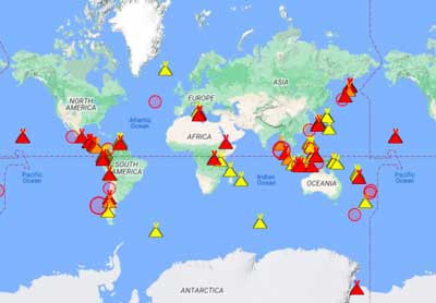 Interaktive Karte der neuesten Erdbeben und aktiven Vulkane auf der ganzen Welt