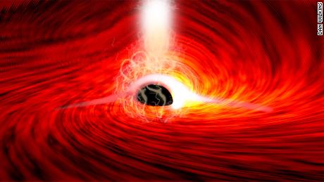Röntgen-Eruptionen wurden zuerst auf der anderen Seite eines Schwarzen Lochs gesehen, wie in diesem Rendering gezeigt.