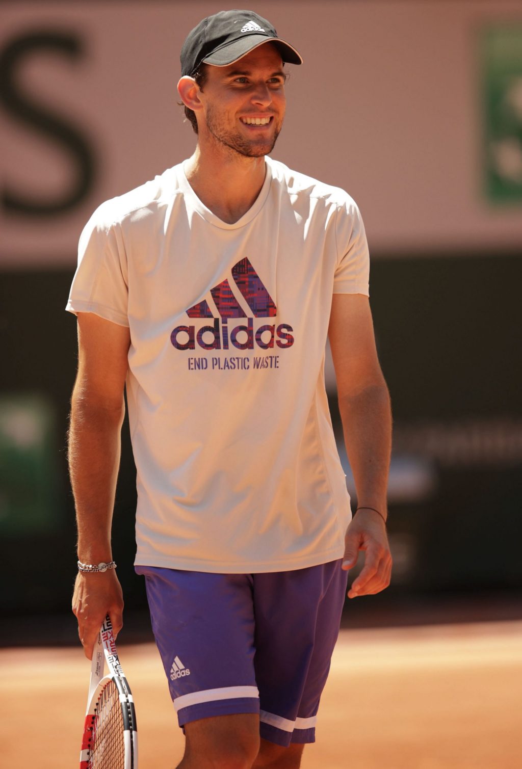 Dominic Thiem sporting recycled Adidas apparel at the 2021 Roland Garros