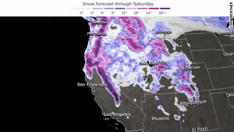 In den Cascades, Sierras und Rockies werden diese Woche vor dem Feiertagswochenende von Norden bis Mitte Neuschnee in Höhe von Neuschnee erwartet.