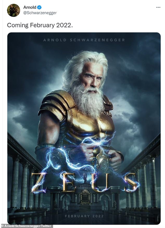 Überraschung: Arnold Schwarzenegger gab seinen Fans und Social-Media-Anhängern am Donnerstag eine ziemliche Überraschung, als er ein Poster von ihm als dem mächtigen Gott des Donners, Zeus, veröffentlichte