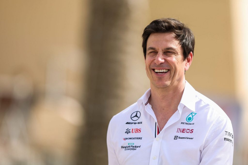 Toto Wolff walks in the Paddock during Day 1 of F1 Testing in Bahrain (Photo by Mark Thompson/Getty Images)