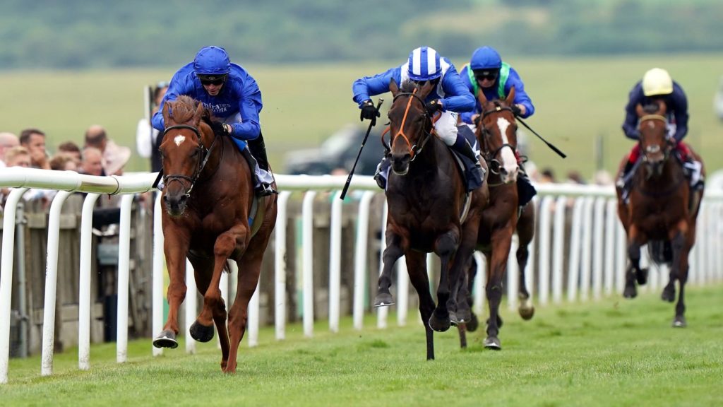 Yibir ridden by jockey James Doyle on their way to winning the Bahrain Trophy Stakes during Ladies Day of the 2021 Moet and Chandon July Festival at Newmarket racecourse. Picture date: Thursday July 8, 2021.