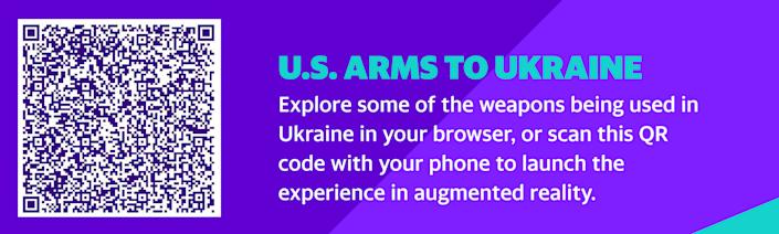 US-Waffen in der Ukraine Sehen Sie sich einige der in der Ukraine verwendeten Waffen in Ihrem Browser an oder scannen Sie diesen QR-Code mit Ihrem Telefon, um das Augmented-Reality-Erlebnis zu starten.