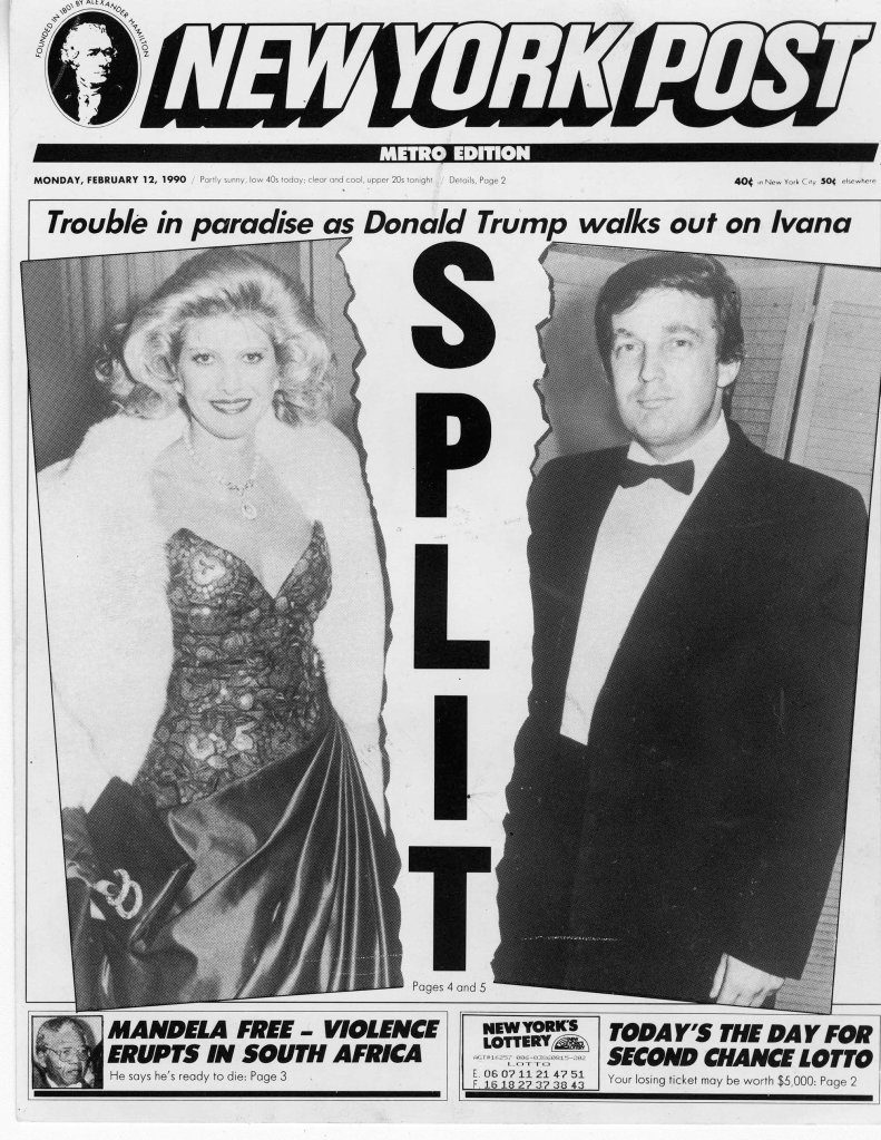 Titelseite der NY Post.  Donald Trump, Ivana Trump