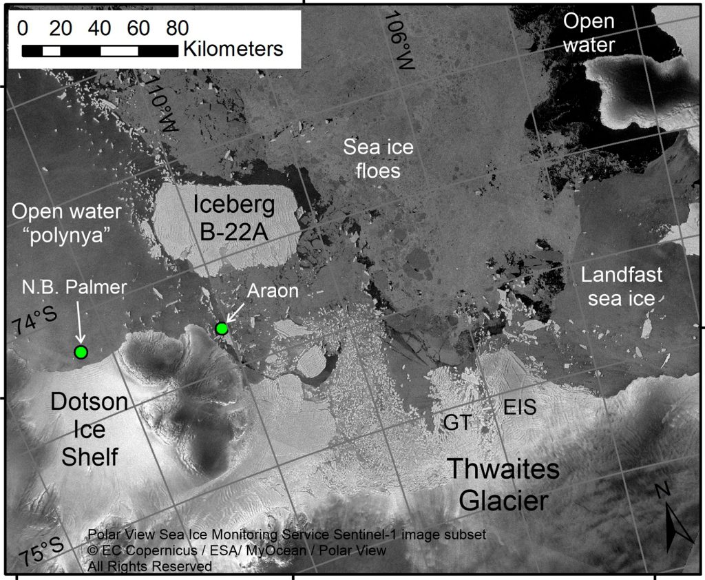 Satellitenbild der Europäischen Weltraumorganisation, das die Position des "Gletscher der Apokalypse."  