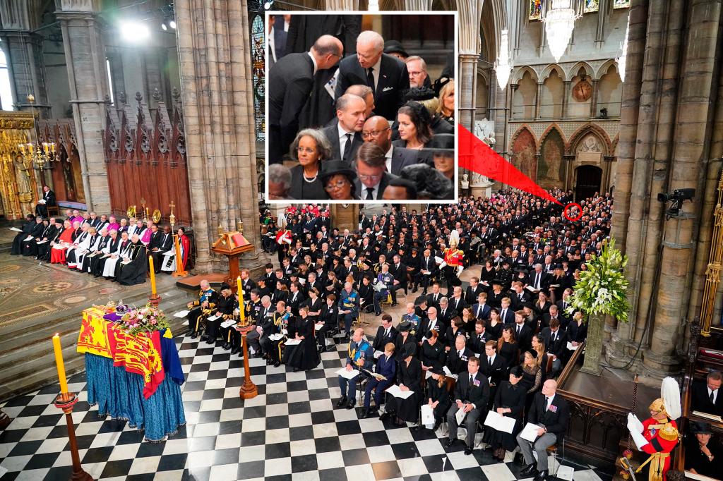 Biden sitzt bei der Beerdigung von Queen Elizabeth 14 Reihen weiter hinten
