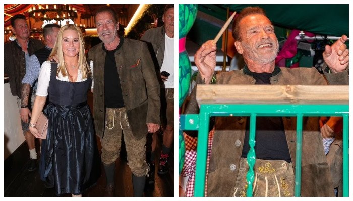 Arnold Schwarzenegger kommt seiner Freundin Heather Milligan während der Wiesn-Feier näher