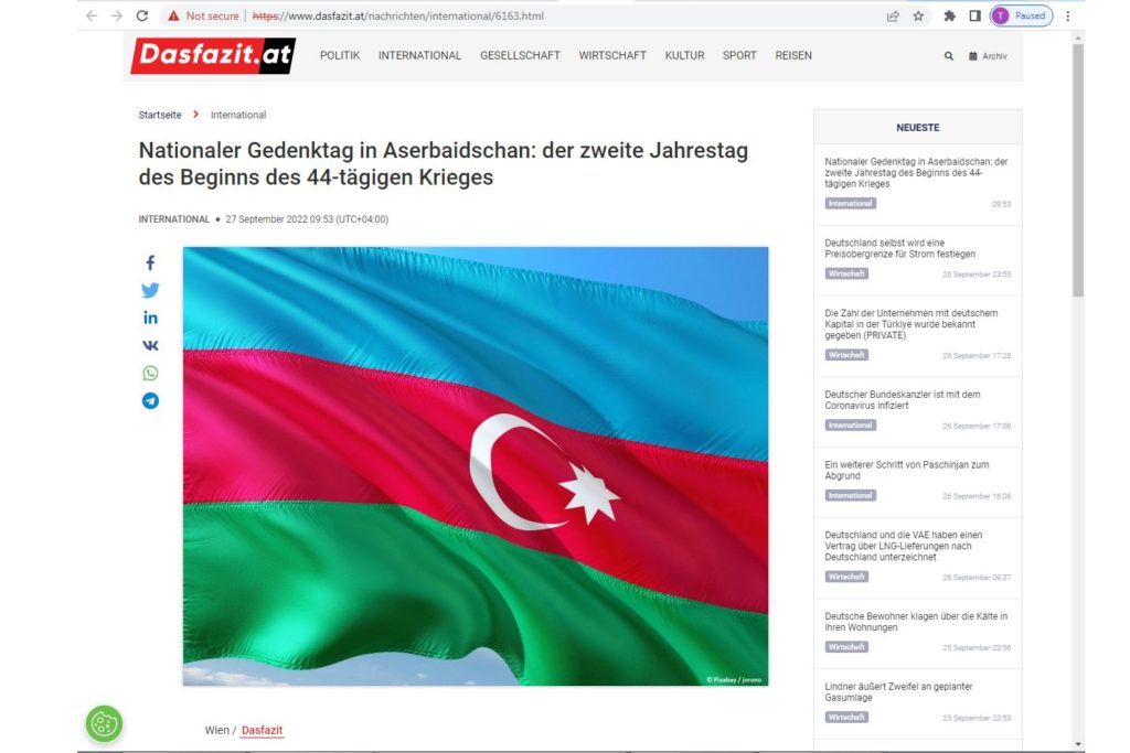 Österreichische Medien veröffentlichen einen Artikel zum Jahrestag des Zweiten Karabachkrieges