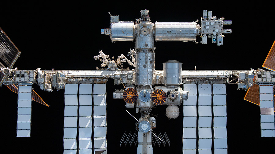 The International Space Station is pictured from the SpaceX Crew Dragon Endeavour during a fly around of the orbiting lab that took place on Nov. 8, 2021.