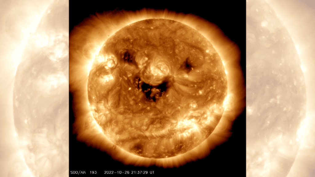 Three dark coronal holes make the sun appear as though it