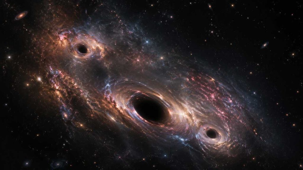 Drei massereiche schwarze Löcher in einer jungen Galaxie entdeckt
